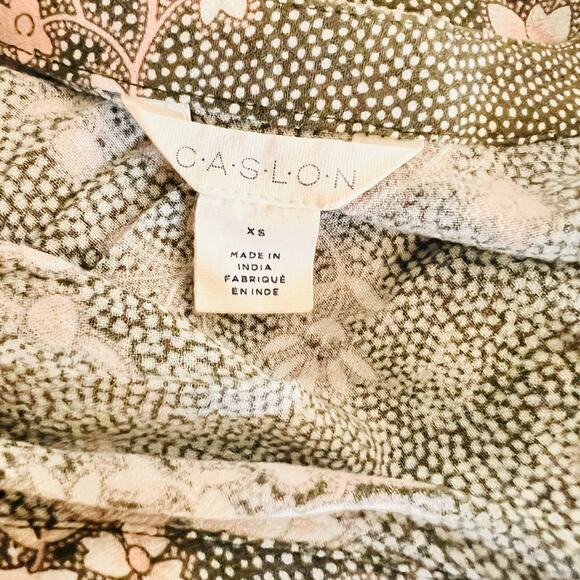 Caslon Floral Print Button Up Smacked Waist Maxi Dress Size XS Gray Cream - Picture 5 of 8